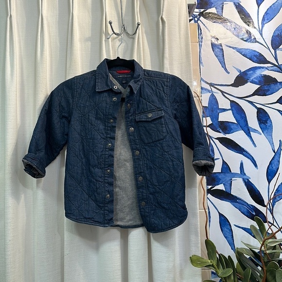 Kids Tommy Hilfiger Quilted Blue Denim Lined Snap Up Jacket Size 4 - Picture 2 of 5